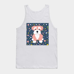Pink Miniature Schnauzer and Stars on Blue Background Tank Top